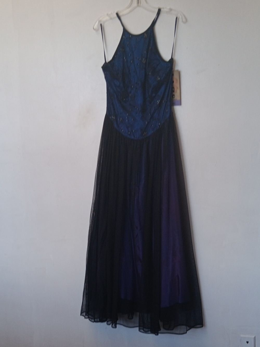 Vintage Navy and Black Maxi Dress with Sheer Overlay